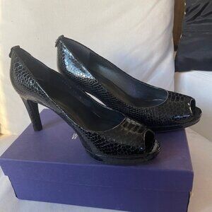 Stuart Weitzman Black Crystal Snake sz 11 Logoplainfield Open Toe Platform Heel